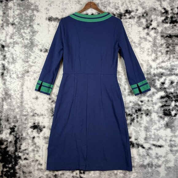 Lands End Ponte Knit Dress‎ Womens Size 6 Blue Green Trim V-Neck Viscose Stretch - Picture 2 of 12